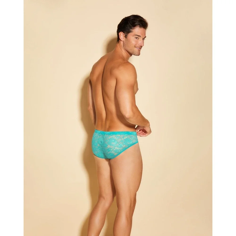 Cosabella Never‎ Say Never Mens Low Rise Brief Turquoise Floral Lace Teal
